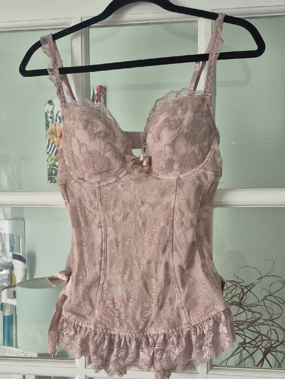 Women's Lace Bustier Camisole Set - Pink